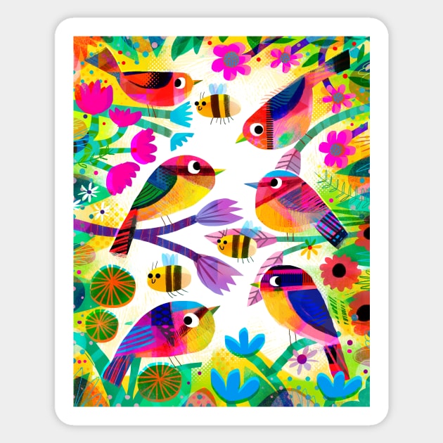 Birds, Bees and Blossoms Sticker by Gareth Lucas
